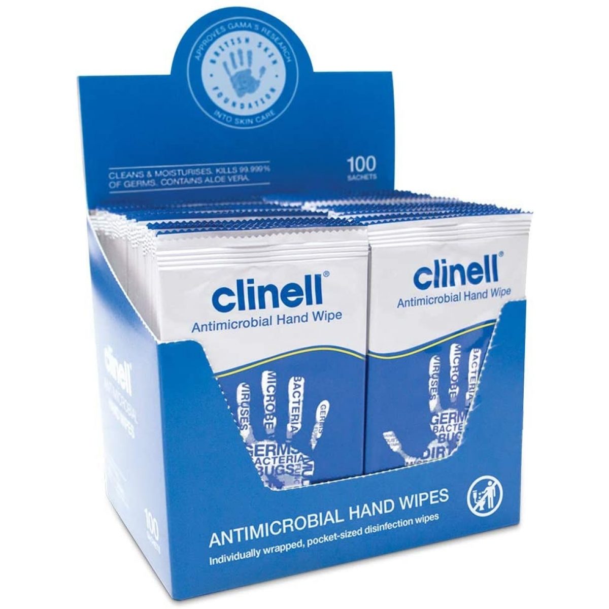 100 bucati - Dezinfectant Clinell - servetele antimicrobiene pentru maini cu spectru virucid